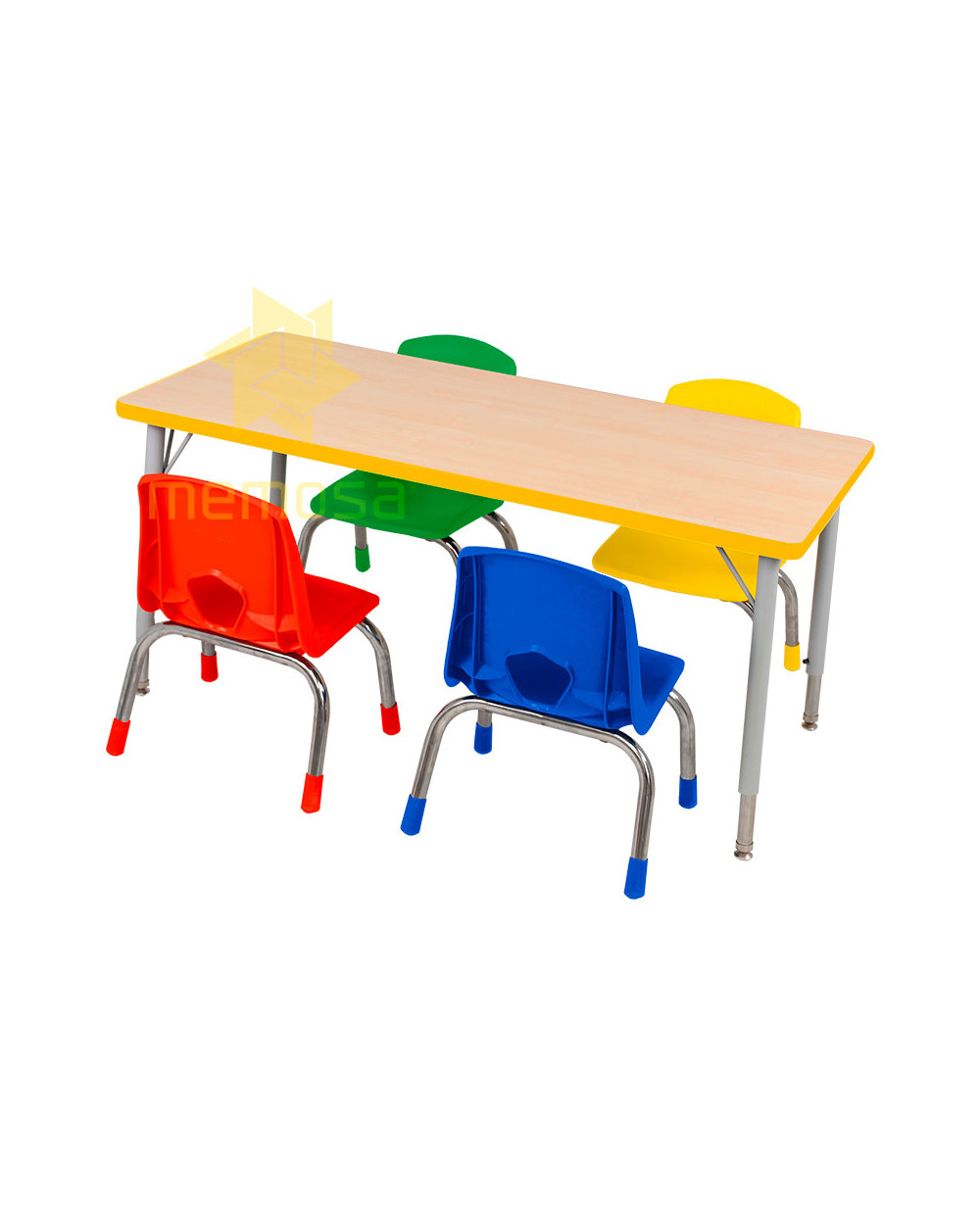 Conjunto infantil de mesa rectangular y sillas de colores fabricada en  plástico.